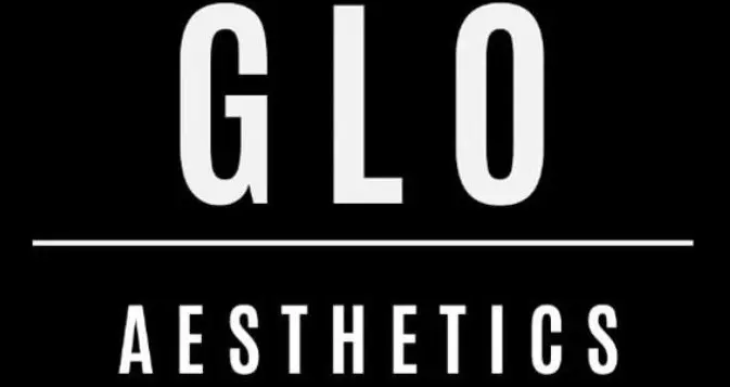 A black and white logo for glo esthetics.